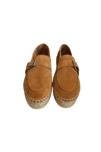 Taba Hakiki Süet Hasır Taban Tokalı Loafer - 3
