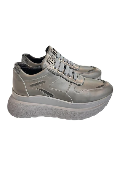 Gri Hakiki Deri Comfort Taban Sneaker