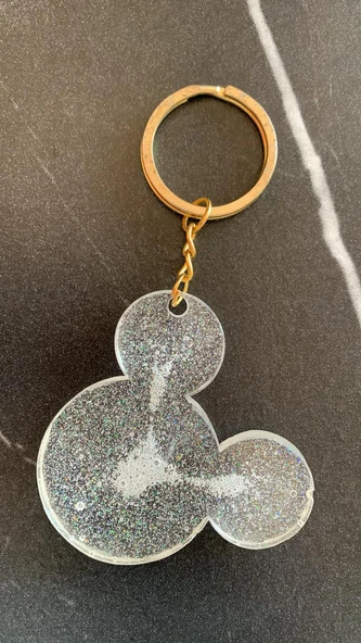 Şeffaf Renk Ve Simli Mickey Mouse Anahtarlık Gold Aksesuarlı El Yapımı Epoksi Hediyelik - Resim 8