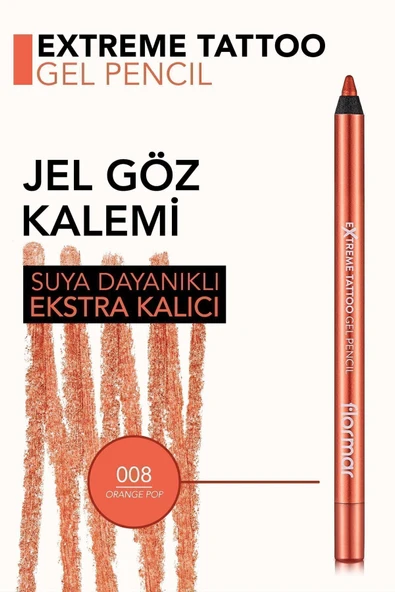 FLORMAR IŞILTILI KALICI GÖZ KALEMİ (TURUNCU) - EXTREME TATTOO GEL PENCİL - 008 ORANGE POP - 5