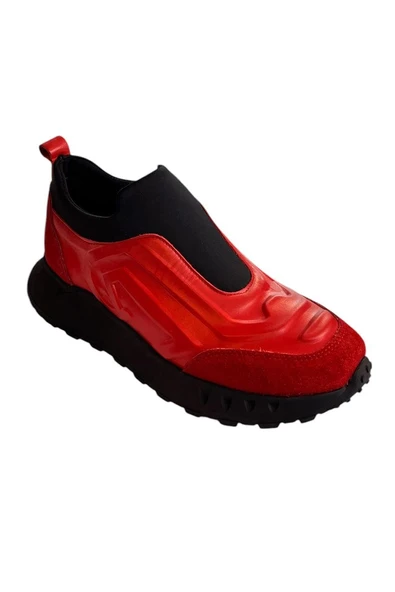 Kırmızı Hakiki Deri Comfort Taban Sneaker - 2