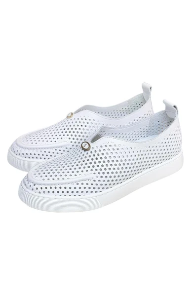 Beyaz Hakiki Deri Delikli Hafif Comfort Taban Sneaker - 4
