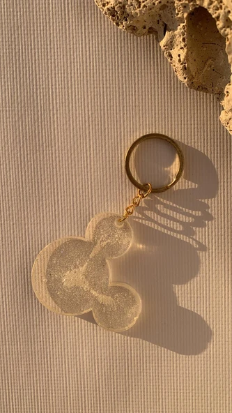 Şeffaf Renk Ve Simli Mickey Mouse Anahtarlık Gold Aksesuarlı El Yapımı Epoksi Hediyelik - Resim 3