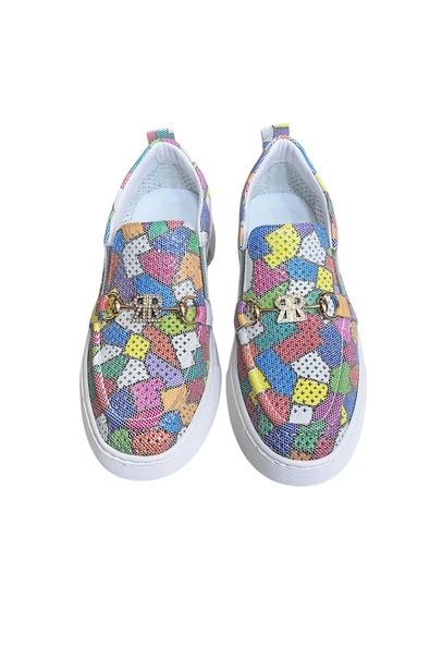 Renkli Hakiki Deri Taşlı Toka Detaylı Ultra Hafif Sneaker - 2