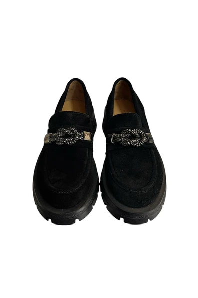 Siyah Hakiki Süet Deri Kalın Taban Loafer - 3