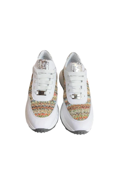 Beyaz Hakiki Deri  Hasır Desenli Comfort Taban Bağcıklı Sneaker - 2