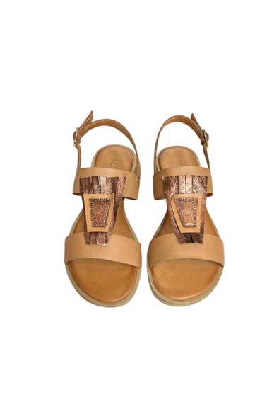 Taba Hakiki Deri Çift Bantlı Yumuşak Taban Comfort Sandalet - 2