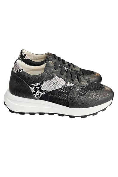 Siyah Hakiki Deri Dantel Detay Comfort Taban Sneaker