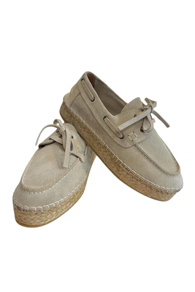 Bej Hakiki Süet Hasır Taban Bağlı Loafer - 2