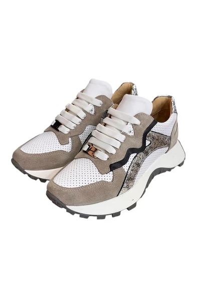 Beyaz Hakiki Deri Vizon Garnili Comfort Taban Bağcıklı Sneaker - 4