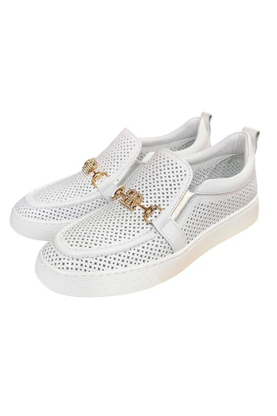 Beyaz Hakiki Deri Taşlı Toka Detaylı Ultra Hafif Sneaker - 3