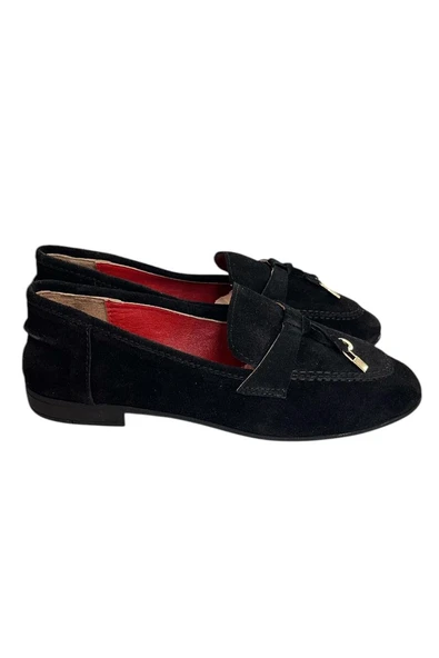 Siyah Hakiki Süet Deri Loafer - 1