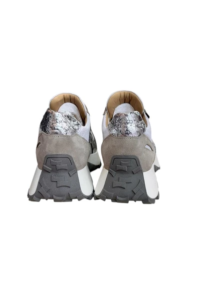Beyaz Hakiki Deri Vizon Garnili Comfort Taban Bağcıklı Sneaker - 3