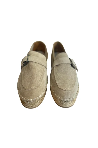 Bej Hakiki Süet Hasır Taban Tokalı Loafer - 3