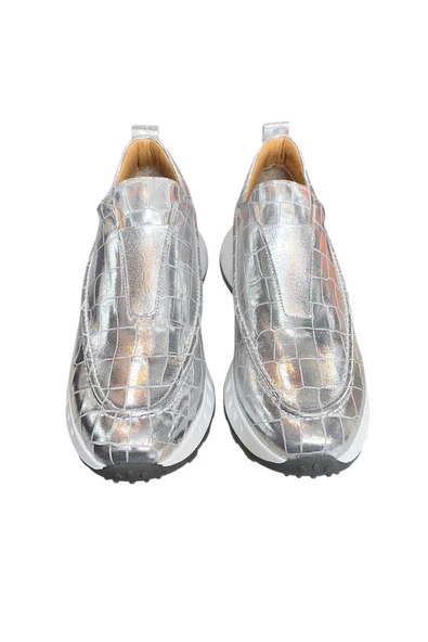 Lame Hakiki Deri Krokodil Desen Comfort Taban Sneaker - 2