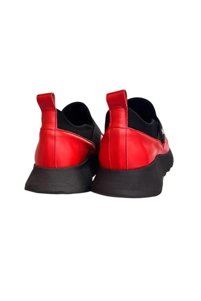 Kırmızı Hakiki Deri Comfort Taban Sneaker - 4