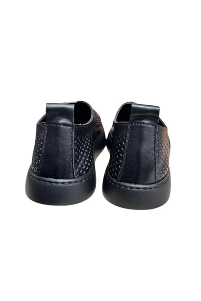 Siyah Hakiki Deri Delikli Hafif Comfort Taban Sneaker - 3