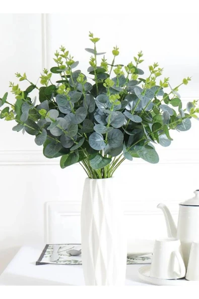 Yapay 16 Dallı Islak Okaliptus Bitkisi 46 Cm Yeşil renk ev dekor aranjman vazo banyo süsü - Resim 3