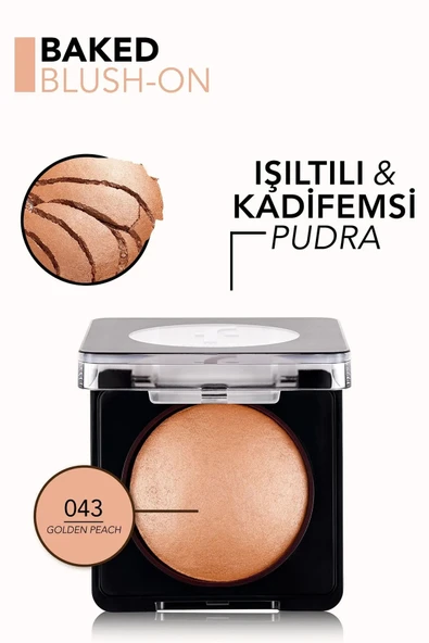 FLORMAR BAKED BLUSH-ON YÜKSEK PİGMENTLİ & DOĞAL IŞILTILI FIRINLANMIŞ ALLIK  043 GOLDEN PEACH - 6