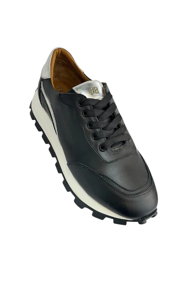 Siyah  Hakiki  Deri Comfort Taban Sneaker - 2