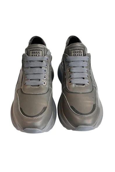Gri Hakiki Deri Comfort Taban Sneaker - 3