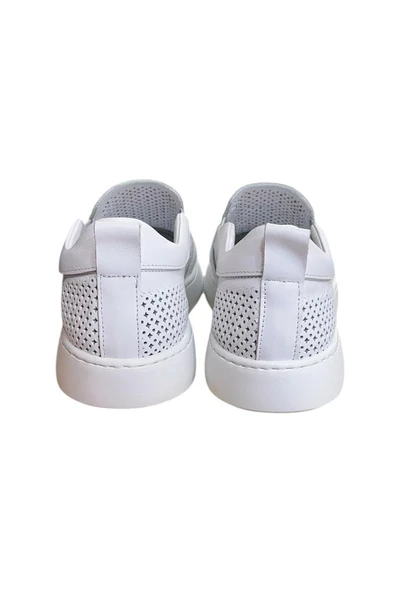 Beyaz Hakiki Deri Delikli Hafif Comfort Taban Sneaker - 3