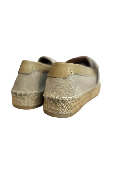 Bej Hakiki Süet Hasır Taban Tokalı Loafer - 4