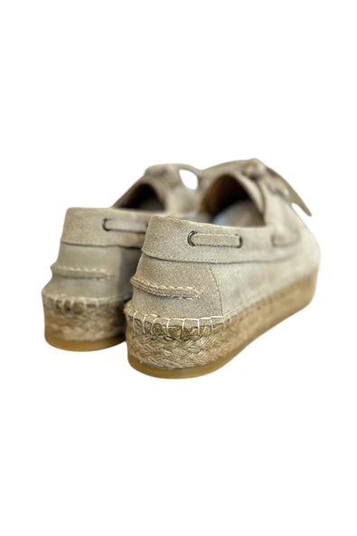 Bej Hakiki Süet Hasır Taban Bağlı Loafer - 4