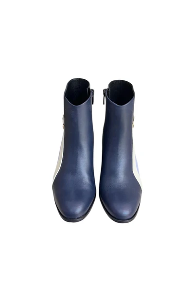 Lacivert Hakiki Deri Topuklu Bot Renk Geçişli - Resim 5