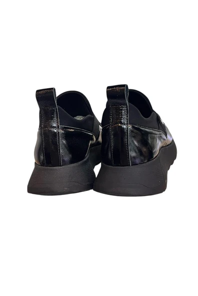 Siyah Rugan Hakiki Deri Comfort Taban Sneaker - 4