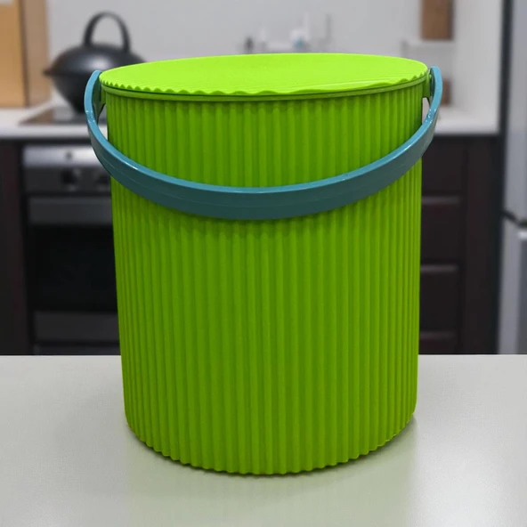 Rainbow Yeşil Yuvarlak Kova Piknik Sepeti Meyve Kovası