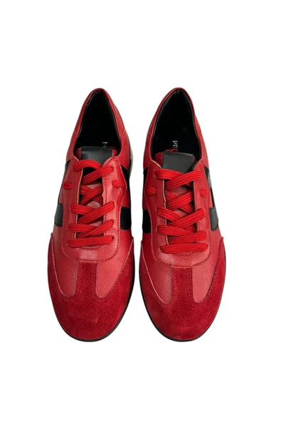 Kırmızı Hakiki Deri Sneaker - 4