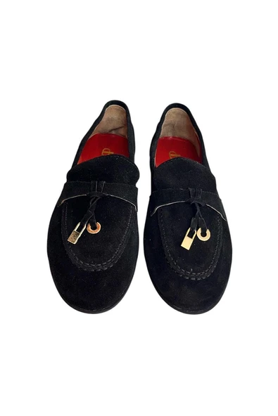 Siyah Hakiki Süet Deri Loafer - 2