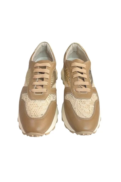 Bej Hakiki Deri Dantel Detay Comfort Taban Sneaker - 2
