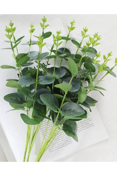 Yapay 16 Dallı Islak Okaliptus Bitkisi 46 Cm Yeşil renk ev dekor aranjman vazo banyo süsü - Resim 2