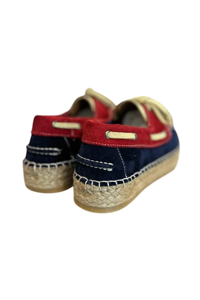 Lacivert Hakiki Süet Hasır Taban Bağlı Loafer - 4