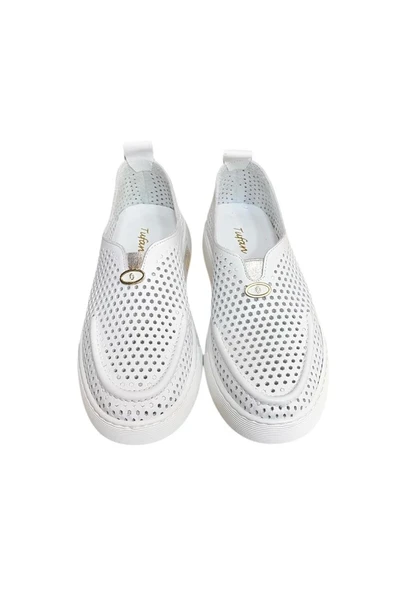 Beyaz Hakiki Deri Delikli Hafif Comfort Taban Sneaker - 2