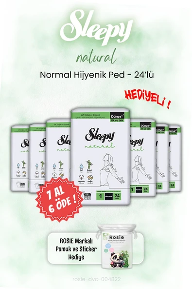 7 AL 6 ÖDE Sleepy Hijyenik Ped 24'lü Natural Normal ve ROSIE ürün görseli