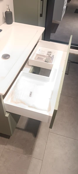 Orka Bari 85 cm Mat Yeşil Banyo Dolabı Alt Modül ve Lavabo - 5