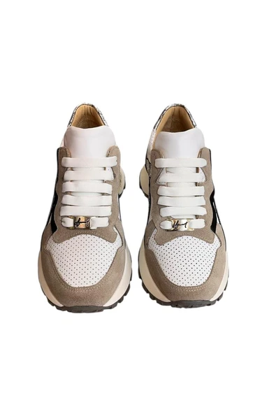 Beyaz Hakiki Deri Vizon Garnili Comfort Taban Bağcıklı Sneaker - 2