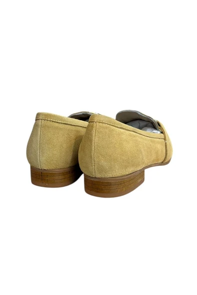 Sarı Hakiki Süet Deri Toka Detay Loafer - 3