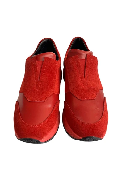 Kırmızı Hakiki Deri Comfort Taban Sneaker - 3