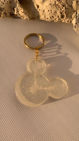 Şeffaf Renk Ve Simli Mickey Mouse Anahtarlık Gold Aksesuarlı El Yapımı Epoksi Hediyelik - Resim 5