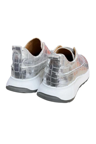 Lame Hakiki Deri Krokodil Desen Comfort Taban Sneaker - 3