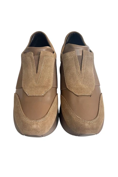 Bej Hakiki Deri Comfort Taban Sneaker - 3
