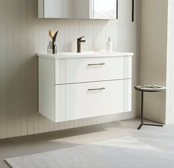 Orka Bari 85 cm Beyaz Banyo Dolabı Alt Modül ve Lavabo - 3