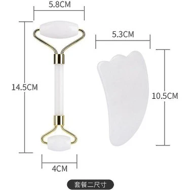 Fontenay Cilt Bakım Seti Doğal Taş, Faceroller ve Beyaz Kalp GuaSha Masaj Taşı 2 li - 2