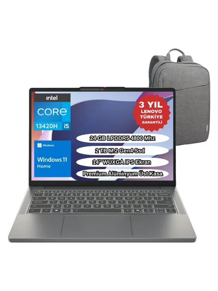 Lenovo Ip Slim 3 14IRH10 I5-13420H 24GB 2TB SSD 14" Wuxga Windows 11 Home 83K00028TR Taşınabilir Bilgisayar - Lenovo Çanta Wz6