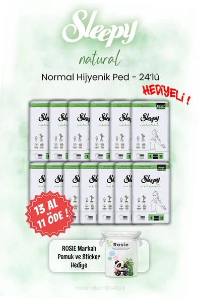 Sleepy 13 AL 11 ÖDE Hijyenik Ped 24'lü Natural Normal ve ROSIE ürün görseli
