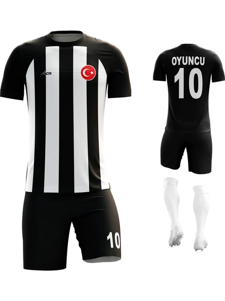 Siyah Beyaz - Çizgili - Kişiye Özel Futbol Forması Takımı - 1
